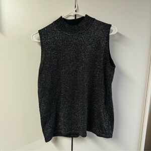 Sleeveless Metallic Mock Neck Tank Top - Black